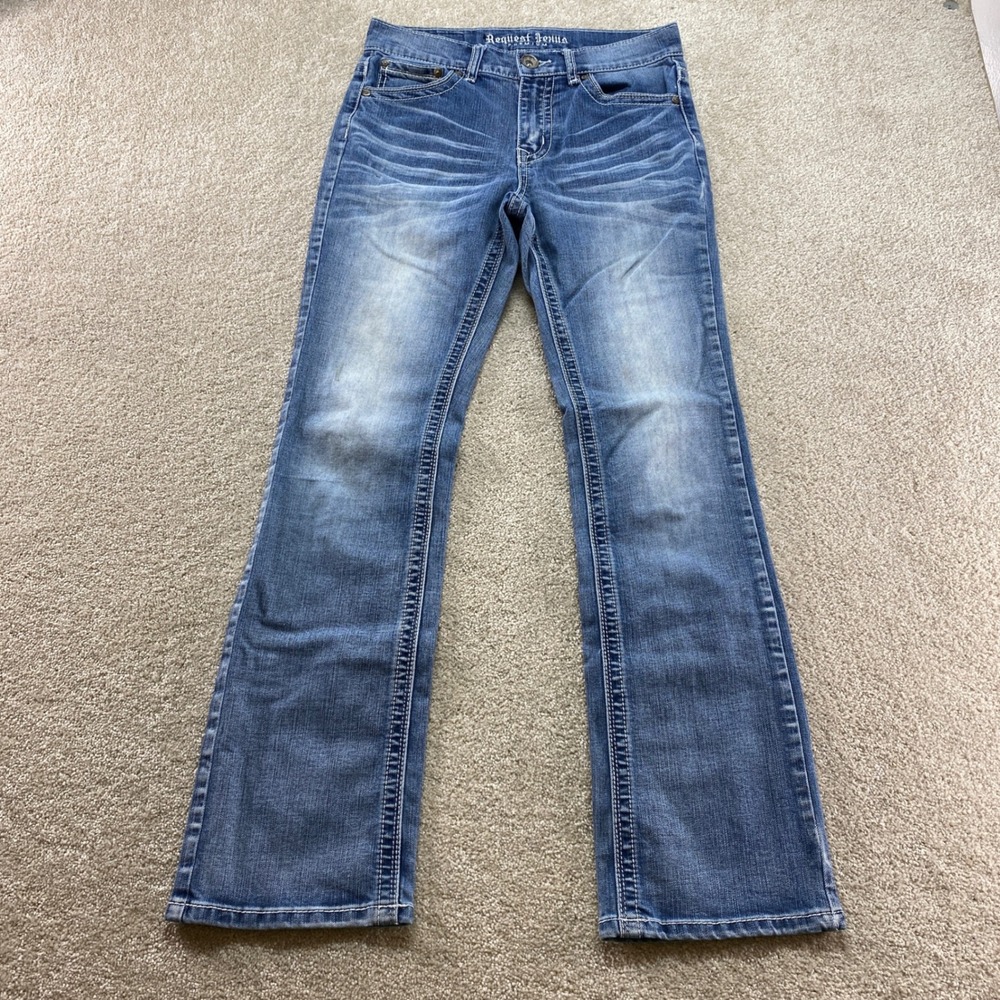 Request Jeans Premium Bootcut Jeans Womens 14‎ Blue TK1076 Whiskered Faded Denim